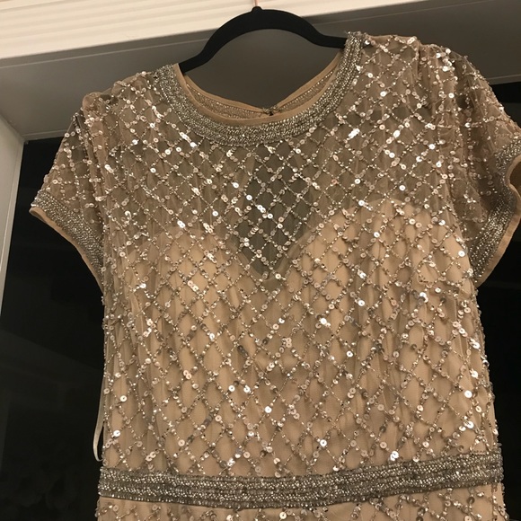 New Adrianna Papell beaded short sleeve mesh gown - Picture 11 of 15
